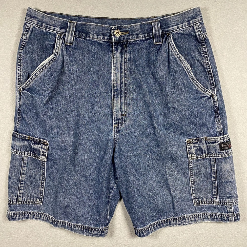 Wrangler Cargo Shorts Mens 36 Blue Denim Hero Relaxed Fit Workwear 60LGWDS